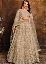 Net Beige Wedding Wear Embroidery Work Anarkali Suit